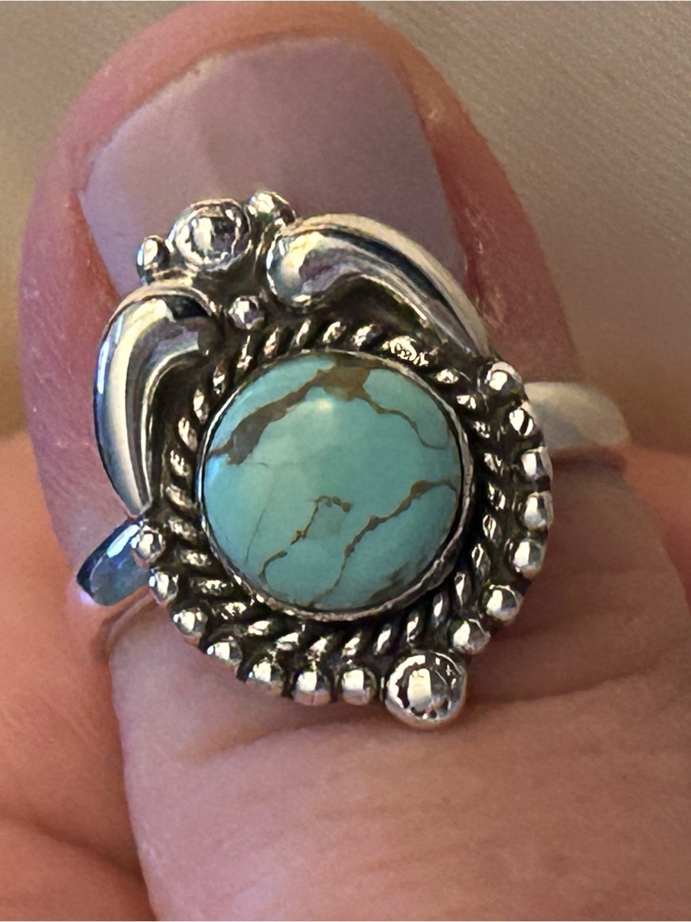 Sterling Silver circle Turquoise Stone Ring Adjustable